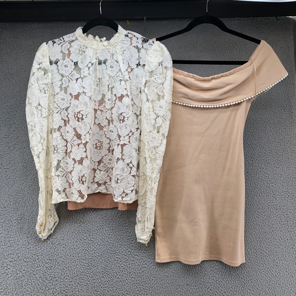 WAYF Lace Top and Ribbed Dress Lot Womens‎ Small Cream Beige Romantic Set